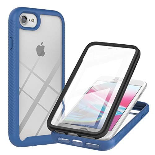Image of Knoowcase for iPhone SE 2022 Case iPhone SE 2020 iPhone 8 Phone Case iPhone 7 Built-in Screen Protector Shockproof Full Body Protection Rubber Bumper Stylish Clear Rugged Back Shell Cover, Blue