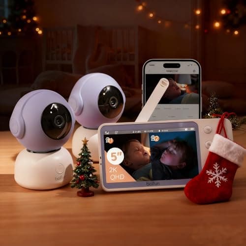 Image of Boifun 2K Baby Monitor with 2 Cameras, 5” Split-Screen Display, App & Wireless Control, Motion & Cry Alerts, Auto Tracking, 2-Way Audio, Temperature & Humidity Sensor, Smart Monitor for Twins
