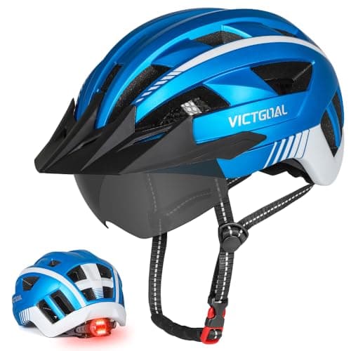 Image of Victgoal Bike Helmet for Men Women with Led Light Detachable Magnetic Goggles Visor Mountain & Road Bicycle Helmets Adjustable Size Adult Cycling Helmets (Metal Blue, L: 22.4-24 inch (57-61 cm))