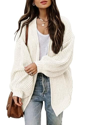 Image of Jhsnjnr Women's Fashion Chunky Knit Cardigan Open Front Long Sleeve Oversized Sweaters Outwear Beige