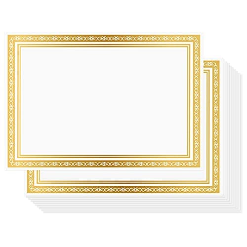 Image of Belle Vous Blank Certificate Paper (50 Pack) - White A4 Award Certificate Paper with Gold Foil Border - LaserJet Printer Compatible Sheets for Employees, Graduation, Schools, Diploma, and More