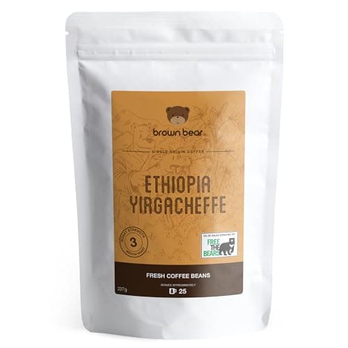Image of Ethiopia Yirgacheffe Coffee Beans 227g - Medium Roast - Strength 3 - Suitable For All Machines - Brown Bear Ethiopian Coffee - Donation to Free The Bears - 100% Arabica