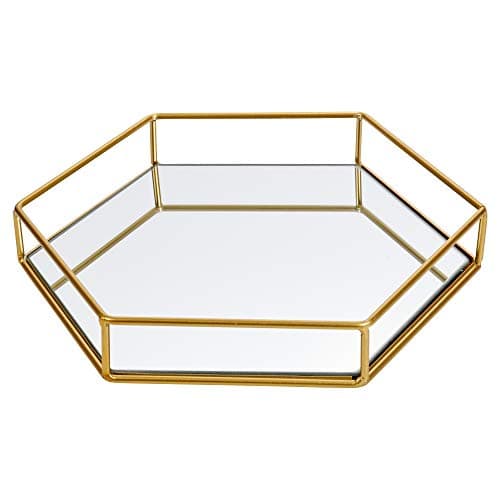 Image of Hexagon Mirror Tray Serving Platter (Medium 30cm x 26cm x 5cm)
