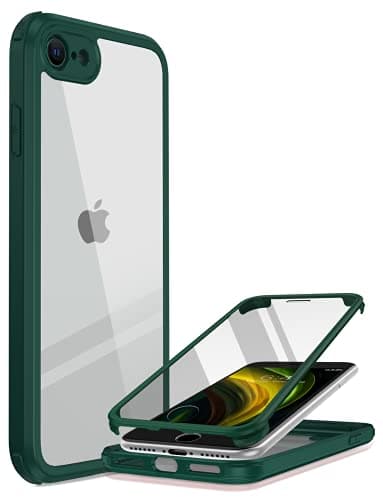 Image of iPhone SE 2022 & 2020 Case, iPhone 8 Case [Built-in Glass Screen Protector] Military Grade Full Body 360 Shockproof Stylish Bumper Transparent Back Case Cover (Midnight Green)