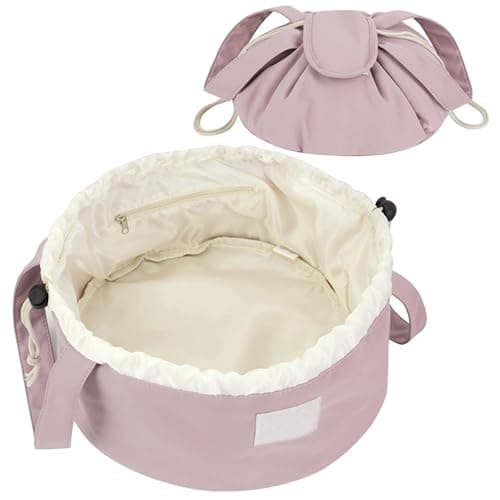Image of HTTDSLF Pink Drawstring Makeup Bag, Flat Lay Cosmetic Organizer, Travel Toiletry Bag, Magic Cosmetic Pouch, Lazy Drawstring Makeup Bag
