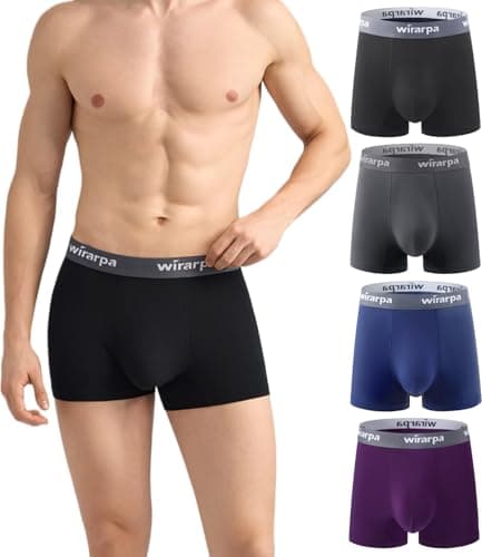 Image of wirarpa Men's Underwear Trunks Micro Modal Boxer Shorts Soft Comfortable Underpants for Men 4 Pack Black Grey Purple Blue Size XL
