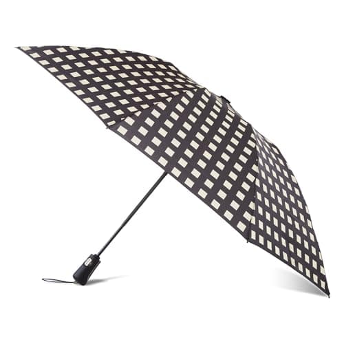 Image of totes Reverse Close Folding Inbrella with Auto Open Close and Compact, Windproof Design, Black, CORE GRID, 43" Canopy, Clear Bubble Umbrella