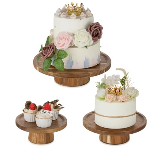 Image of NUPTIO Cake Stand Wooden Wedding: Set of 3 Afternoon Tea Cupcake Display Vintage Stands Round Cup Pedestal for Birthday Party Christmas Baby Shower