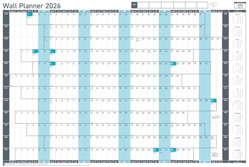Image of 2026 Value Year Wall Planner – Board Mounted Calendar, 91.5x61cm, Blue – UK & ROI Holidays Marked – Annual 2026 Wall Calendar Suitable for Office, Home, and School Planning