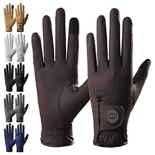 Image of AF EQUESTRIAN Ladies Horse Riding Gloves Equestrian Premium Synthetic Leather Sui Sereno Ladies Gloves Snake Skin Design (Brown, Medium)