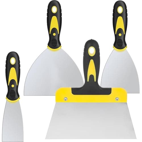 Image of Paint Wallpaper Scraper Set, 2'', 4'', 6'', 8'' Stainless Steel Paint Scraper Set with Soft Handle, Putty Knife, Wall Scraper and Stripping Knife Set, Plastering Tools for Drywall(4 Pack)
