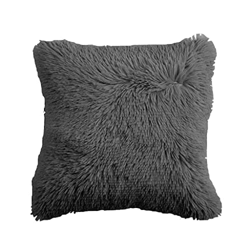 Image of GoldStar Teddy Hug & Snug Fluffy Fur Fleece Cushion Cover Warm Bed Sofa Chair, Charcoal
