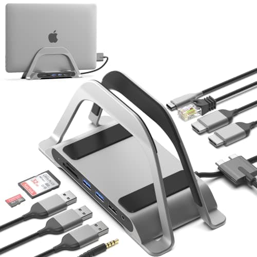 Image of HumanCentric USB C Hub for MacBook, Laptop Docking Station and MacBook Stand Compatible with MacBook Pro and Air, Dual Monitor Adapter, Multiport USB C Dock for Mac, 10 Ports with USB 3.0, Ethernet