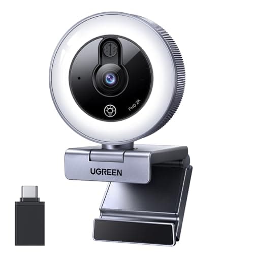 Image of UGREEN 2K/30fps Webcam for PC, Full HD Webcam for Laptop, Noise Canceling Microphone, Adjustable Ring Light, USB Web Cam Camera for Live Streaming, Zoom Meeting, Skype, Video Calling, Conferences