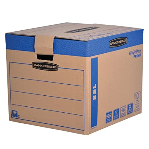 Image of 5 BANKERS BOX EXTRA LARGE Strong Moving Boxes, 85L FastFold Design, SmoothMove
