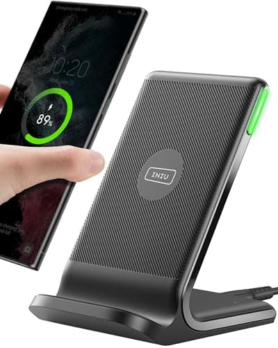Image of INIU Wireless Charger Stand, 15W Fast Charging Dock Phone Charger, Adaptive LED Wireless Charging Station for iPhone 17 16 15 14 13 12 11 Pro Max, Samsung S23 S22 S21, Google Pixel 8 7 6 etc.
