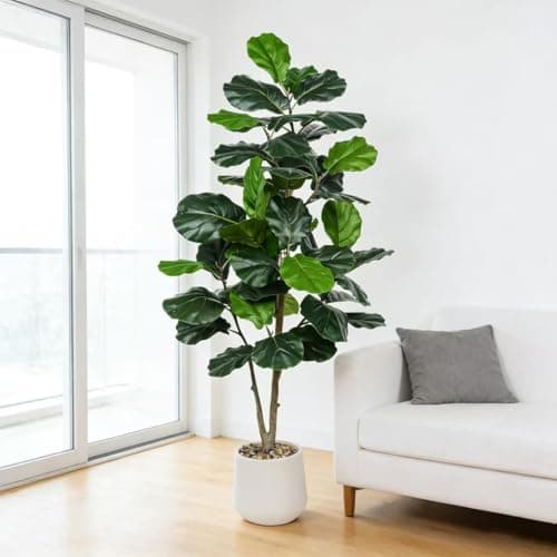 Image of Artificial Fiddle Leaf Fig Tree 150 CM Realistic Faux Ficus Lyrata Plant with Pot Large Fake Plants for Indoor Outdoor Home, Office, Living Room, Bathroom Decor