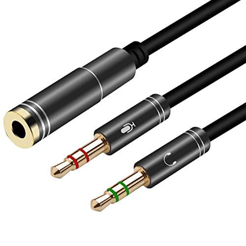 Image of Yeung Qee Headphone Splitter 3.5mm Female to 2 Dual 3.5mm Male Headphone Mic Audio Y Splitter Cable for PC PS4 Gaming Headset (1m,black)