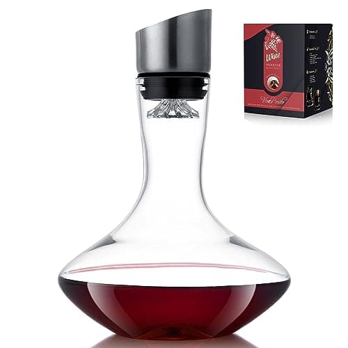 Image of VnoPerito Wine Decanter,Red Wine Carafe,Decanter with Built-in Aerator Pourer, 100% Hand Blown Lead-free Crystal Glass with Stainless Steel Pourer Lid, Filter, Wine Gifts for Men