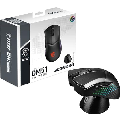 Image of MSI CLUTCH GM51 LIGHTWEIGHT WIRELESS Gaming Mouse - 26000 DPI Optical Sensor, Ergonomic 60M+ Click OMRON Switches, 6-Buttons, 150-Hour Battery, Charging Dock, 1ms Latency, RGB, 85g - Wired/Wireless