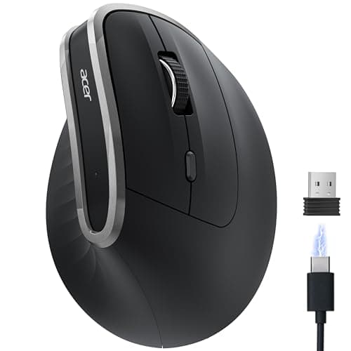 Image of acer Ergonomic Wireless Mouse, Vertical Computer Mouse for Office, Rechargeable Optical Ergo Mice for Right Hand, 2.4GHz USB Receiver, 800/1200/1600 DPI, 6 Buttons for Laptop, PC, Desktop, iMac