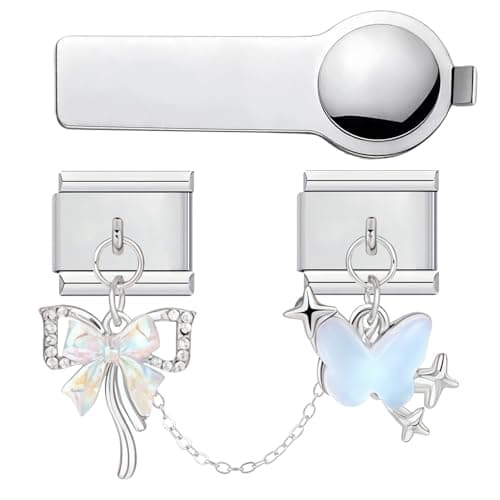 Image of VLYX Personalized Double Pendant Style Charm – 9mm Stainless Steel Italian Link Bracelet Accessory with Installation Tool (Butterfly & Blue Butterfly)