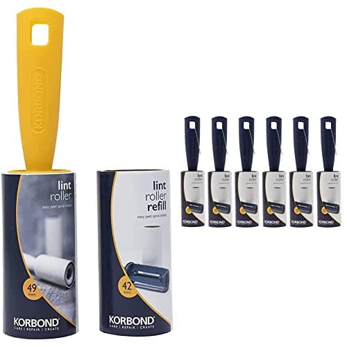 Image of Korbond Lint Roller & Refill Set – One Lint Roller and One Large Replacement Head – 91 Sheets in Total - Suitable for ALL FABRIC TYPES & 5M Roller, 35 each, Blue