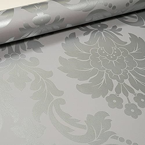 Image of SOPHIE LAURENCE Traditional Vintage Metallic Floral Grey Silver Damask Wallpaper for Living Room Bedroom
