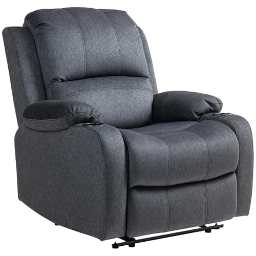 Image of HOMCOM Recliner Chair, Microfibre Reclining Chair with Adjustable Leg Rest, Cup Holders, Recliner Armchair for Home Living Room, Black