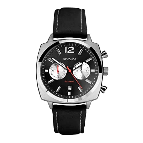 Image of Sekonda Airborne Men’s 40mm Quartz Watch in Black with Analogue Display, and Black Leather Strap 30028