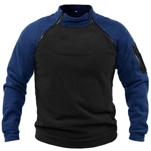 Image of Fleece Pullover Men's Workout Military Tactical Mock Neck Pullover UK Winter Outdoor Sport Fleece Long Sleeve Sweatshirts Combat Fleece Jacket Jumper Sweater Tops Navy M