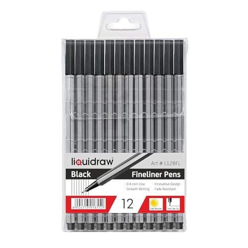 Image of Liquidraw Black Fineliner Pens - 12 Set | Fine 0.4 mm Tip | Easy Storage Wallet | Ideal Pens For Artists, Handwriting, Calligraphy, Sketching & Illustrations | Ergonomic Design | Fade Resistant Ink