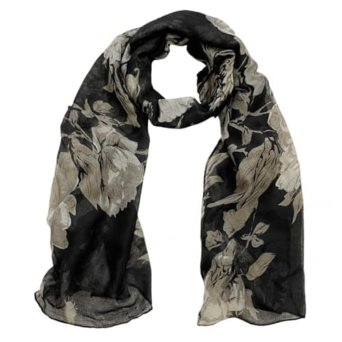Image of WESTEND CHOICE Ladies Scarves Printed Scarf Long Neck Wrap Women Large Scarf Print Headscarf Women's Scarves & Wraps 180 x 70 cm (Black)