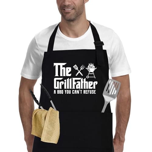 Image of The Grill Father - BBQ Cooking Apron for Men, Funny Kitchen Apron with Pockets, Christmas Gifts for Men, Husband, Dad, Grandad Birthday Gifts