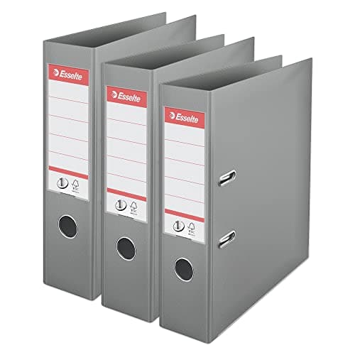 Image of Esselte VIVIDA A4 Lever Arch File, 75 mm Spine, 500 sheets Capacity, PP, Plastic Cover, Files & Folders, Grey, 3 Pack, 624284