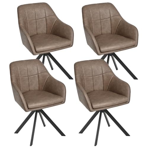 Image of Goeurvant 360° Swivel Dining Chairs Set of 4, Dark Brown PU leather Armchairs, Ergonomic Designed Chairs with Armrests and Metal Legs for Apartment, Dining Room, Kitchen, Study, Vanity, Office