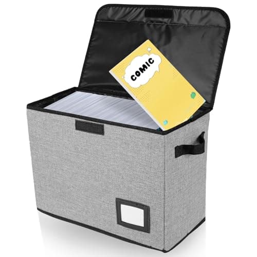 Image of PATNFR Comic Book Storage Box Foldable Comic Book Bin with Enclosed Lid and Handles Washable Integrated Storage Box Organizer for Wardrobe Closet Shelf Office 40x20x30cm (grey)