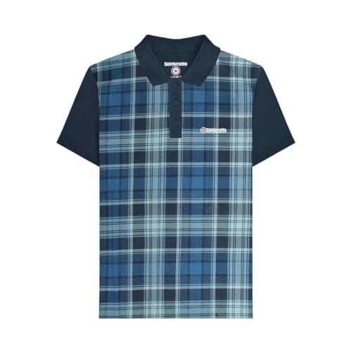 Image of Lambretta Mens Check Print Short Sleeve Polo Shirt - Navy - 2XL