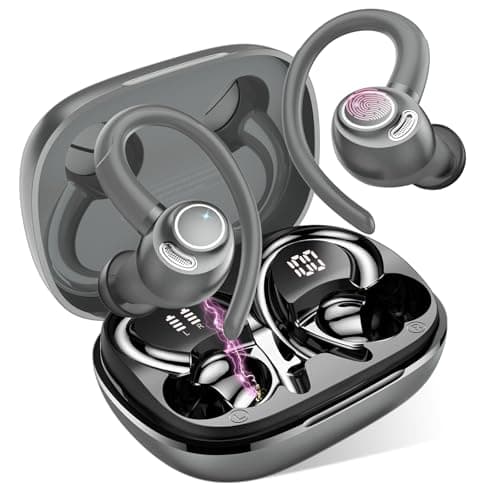 Image of Jesebang Wireless Earbuds, Bluetooth 5.3 Headphones, 2024 Wireless Earphones HiFi Stereo Sound with ENC Mic, Sport Headsets in Ear EarHooks for Running, 40H Dual LED Display, IP7, Grey