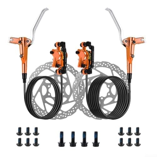 Image of Hydraulic Brake Kit Featuring 2 Pistons and 800mm Front, 1400mm Rear Brake Hose Compatible with Mountain Bikes (Orange)