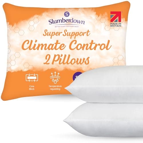 Image of Slumberdown Climate Control Pillows 2 Pack - Super Support Climate-Adaptive Pillow for Side & Hot Sleepers, Core Foam Block | UK-Made, Non-Allergenic, Washable (48 x 74cm)
