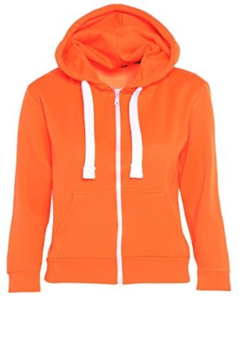 Image of Parsa Fashions Ladies Plain Zip Up Hoodie Womens Fleece Hooded Top Long Sleeves Front Pockets Soft Stretchable Comfortable (Neon Orange/M UK-10)