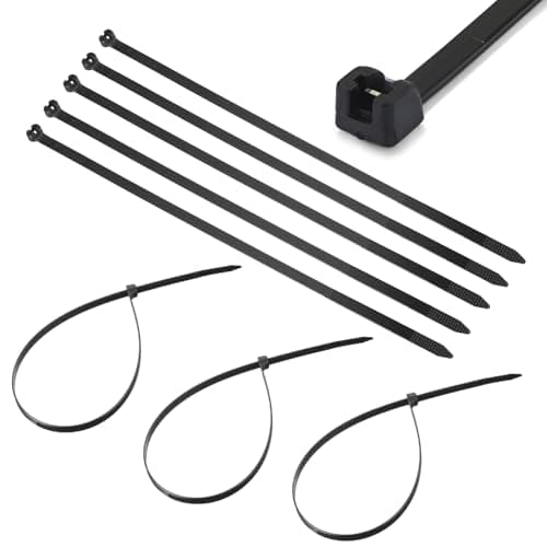 Image of TERF® 50 Pcs Black Metal Tooth Cable Ties 300mm (12'') X 4.8mm Heavy Duty Nylon Zip Ties Wraps Secure Self Locking Mechanism Plastic Tie for Home Office Garden Workshop Warehouse DIY Use