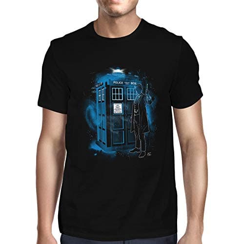 Image of 1Tee Mens Police Phone Box Blue T-Shirt Black Large