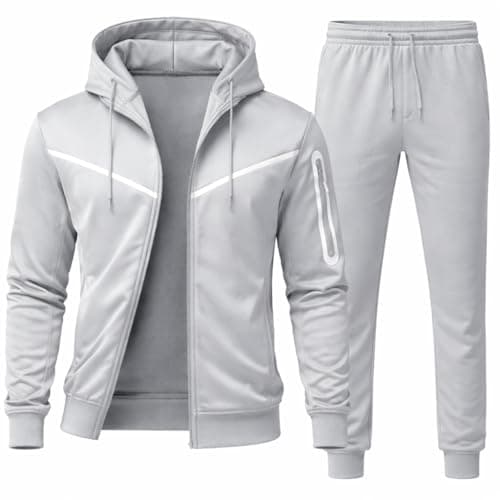 Image of The Fancy Dress Men’s Tracksuit Co-Ord Set - Full Sleeve Zip Up Hooded Fleece Top with Activewear Bottom Sports Jogging Suits For Men UK, Grey, XXL