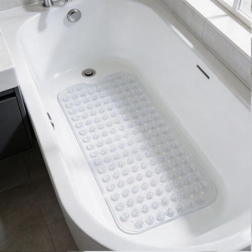 Image of Harbour Housewares Non-Slip Bath Mat 100 x 40cm - Clear PVC, Anti-Slip Shower Mat, Tub Mat, Bathroom Rug, BPA-Free, Antibacterial, Quick-Dry, Safety Mat, Suction Grip