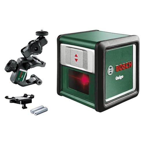 Image of Bosch Cross line Laser Quigo with Universal clamp MM 2 (Easy and Precise Alignment with Flexible Positioning of the Tool Thanks to the Universal clamp, in E-Commerce Cardboard Box)