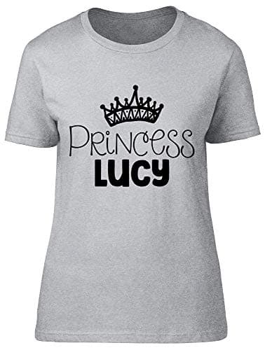 Image of Shopagift Personalised Princess Fitted Womens T-Shirt Grey, Tiara Crown Custom Tee Top for Ladies & Teenage Girls, Any Name Princess Birthday Gift