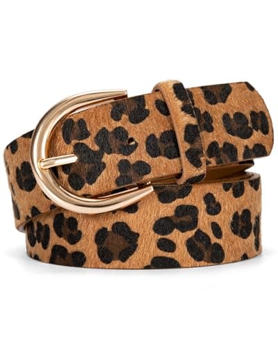 Image of EsengNoyi Leopard Print Belts for Women, Ladies Belts for Jeans with Gold Buckle L