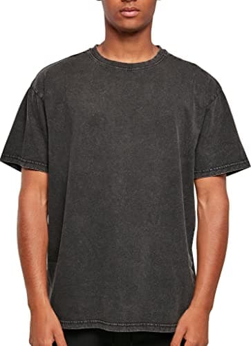 Image of Build Your Brand Men's Acid Washed Heavy Oversized Tee T-Shirt, Black, 3XL